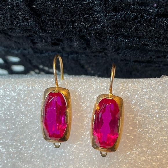 Estate Jewelry - Large Ruby 14k gold vintage estate earrings #318